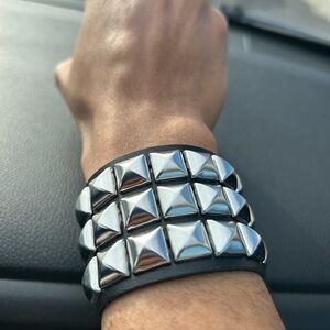 Faux leather studded Punk Bracelets -  Silver studs bracelets - Studded